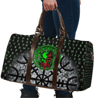 Flaming Skull Travel Bag with Green Runes and Norse Symbols Viking Warrior Tribute - Wonder Print Shop