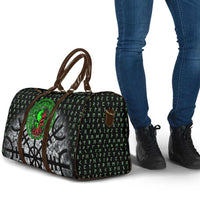 Flaming Skull Travel Bag with Green Runes and Norse Symbols Viking Warrior Tribute - Wonder Print Shop