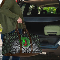 Flaming Skull Travel Bag with Green Runes and Norse Symbols Viking Warrior Tribute - Wonder Print Shop