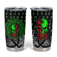 Flaming Skull Tumbler Cup with Green Runes and Norse Symbols Viking Warrior Tribute - Wonder Print Shop