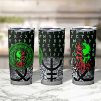 Flaming Skull Tumbler Cup with Green Runes and Norse Symbols Viking Warrior Tribute - Wonder Print Shop