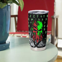 Flaming Skull Tumbler Cup with Green Runes and Norse Symbols Viking Warrior Tribute - Wonder Print Shop