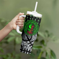 Flaming Skull Tumbler With Handle with Green Runes and Norse Symbols Viking Warrior Tribute - Wonder Print Shop