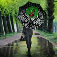 Flaming Skull Umbrella with Green Runes and Norse Symbols Viking Warrior Tribute - Wonder Print Shop