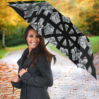 Flaming Skull Umbrella with Green Runes and Norse Symbols Viking Warrior Tribute - Wonder Print Shop