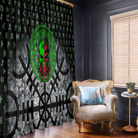 Flaming Skull Window Curtain with Green Runes and Norse Symbols Viking Warrior Tribute - Wonder Print Shop