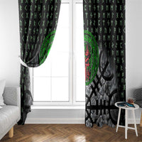 Flaming Skull Window Curtain with Green Runes and Norse Symbols Viking Warrior Tribute - Wonder Print Shop