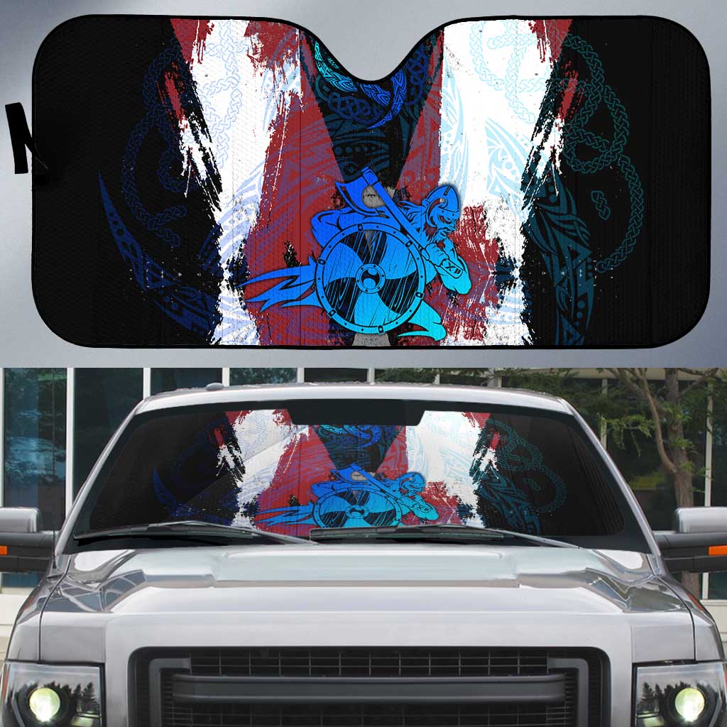 Vikings Warrior Auto Sun Shade with Shield, Axes and Nordic Pattern Norse Heritage Tribute - Wonder Print Shop