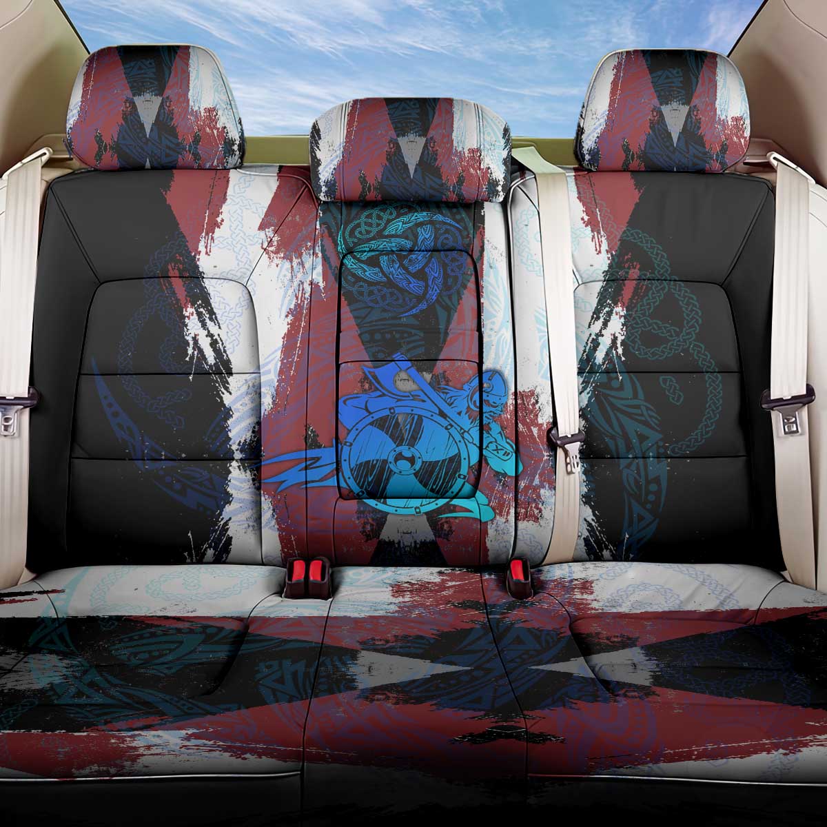 Vikings Warrior Back Car Seat Cover with Shield, Axes and Nordic Pattern Norse Heritage Tribute - Wonder Print Shop