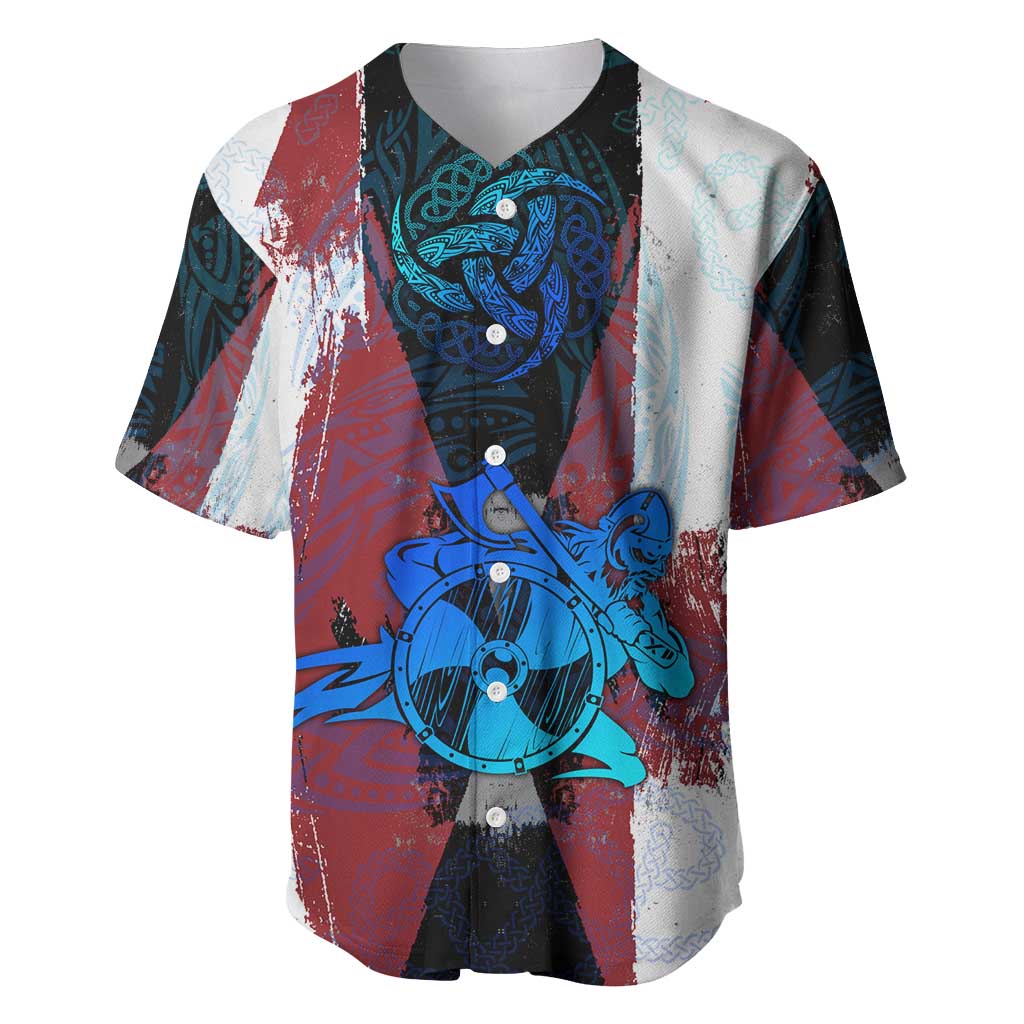 Vikings Warrior Baseball Jersey with Shield, Axes and Nordic Pattern Norse Heritage Tribute - Wonder Print Shop