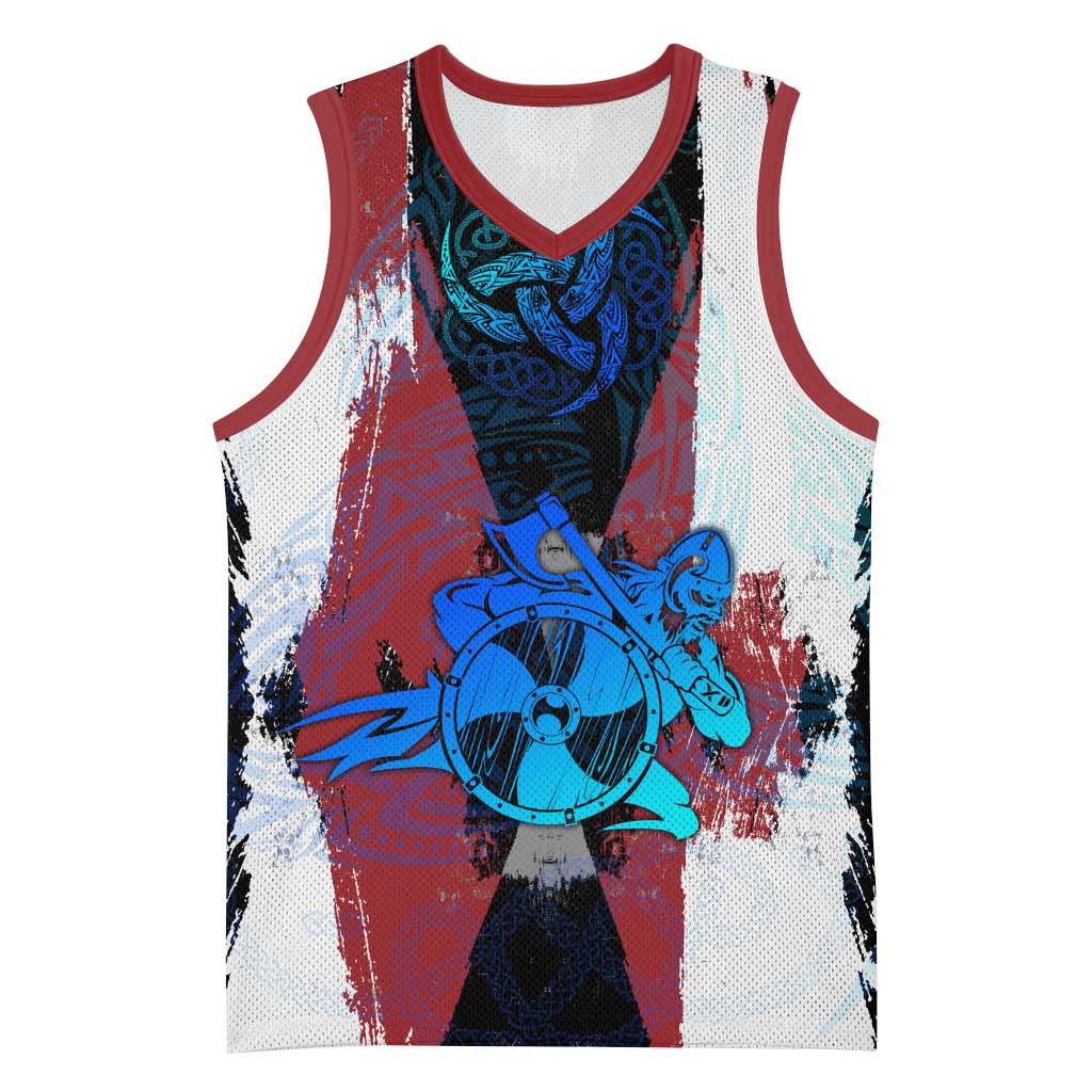 Vikings Warrior Basketball Jersey with Shield, Axes and Nordic Pattern Norse Heritage Tribute - Wonder Print Shop