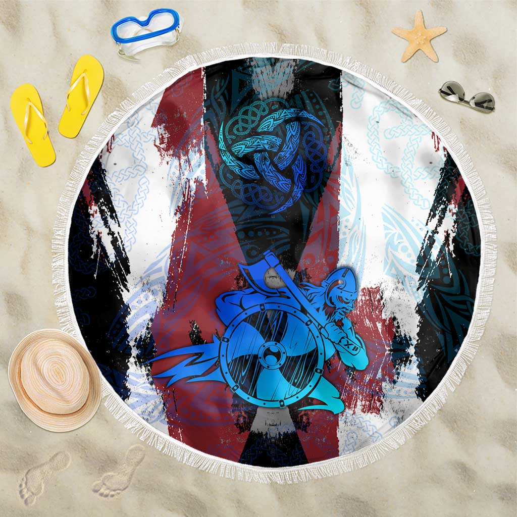 Vikings Warrior Beach Blanket with Shield, Axes and Nordic Pattern Norse Heritage Tribute - Wonder Print Shop