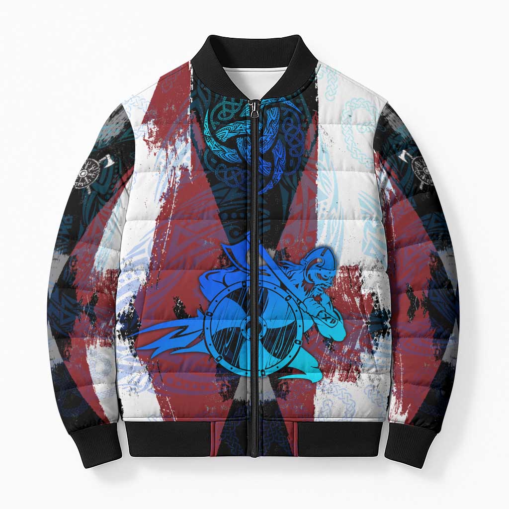 Vikings Warrior Bomber Puffer Jacket with Shield, Axes and Nordic Pattern Norse Heritage Tribute - Wonder Print Shop