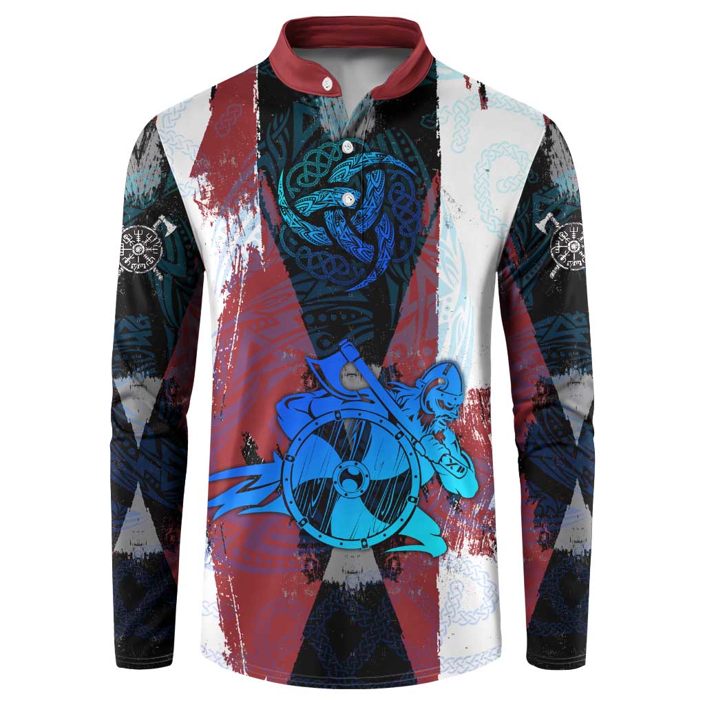 Vikings Warrior Button Sweatshirt with Shield, Axes and Nordic Pattern Norse Heritage Tribute - Wonder Print Shop