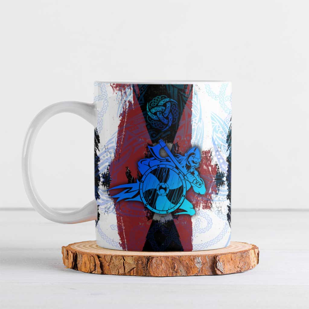 Vikings Warrior Ceramic Mug with Shield, Axes and Nordic Pattern Norse Heritage Tribute - Wonder Print Shop