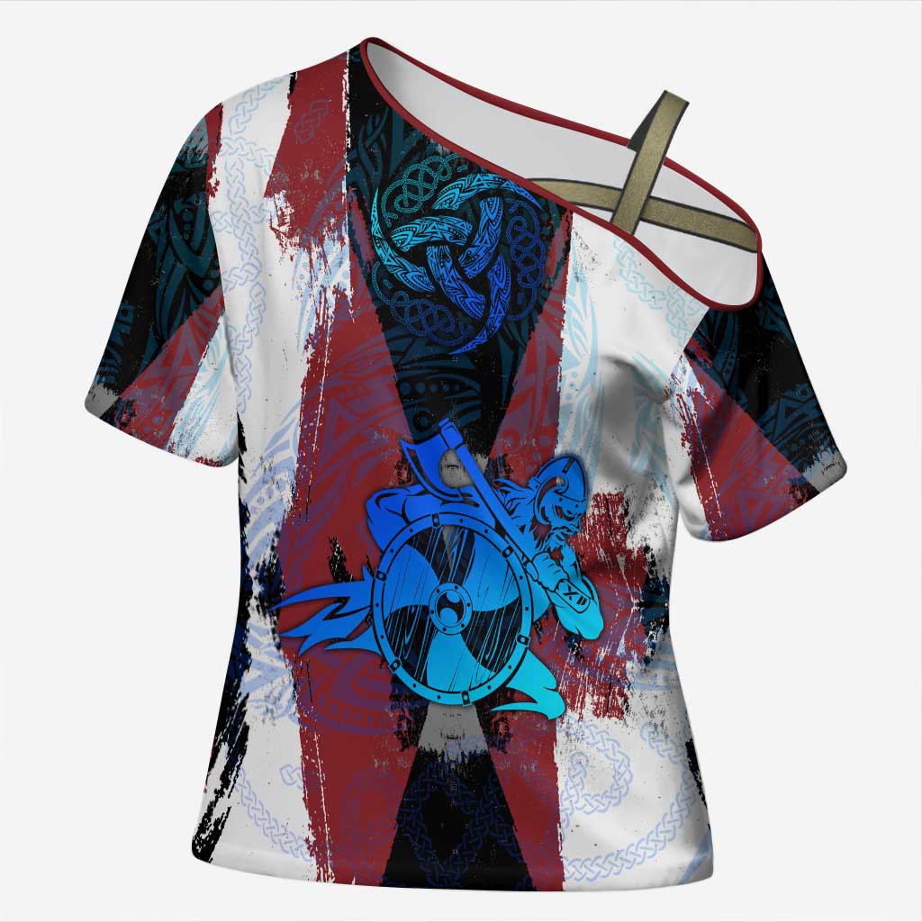 Vikings Warrior Cross Shoulder Shirt with Shield, Axes and Nordic Pattern Norse Heritage Tribute - Wonder Print Shop