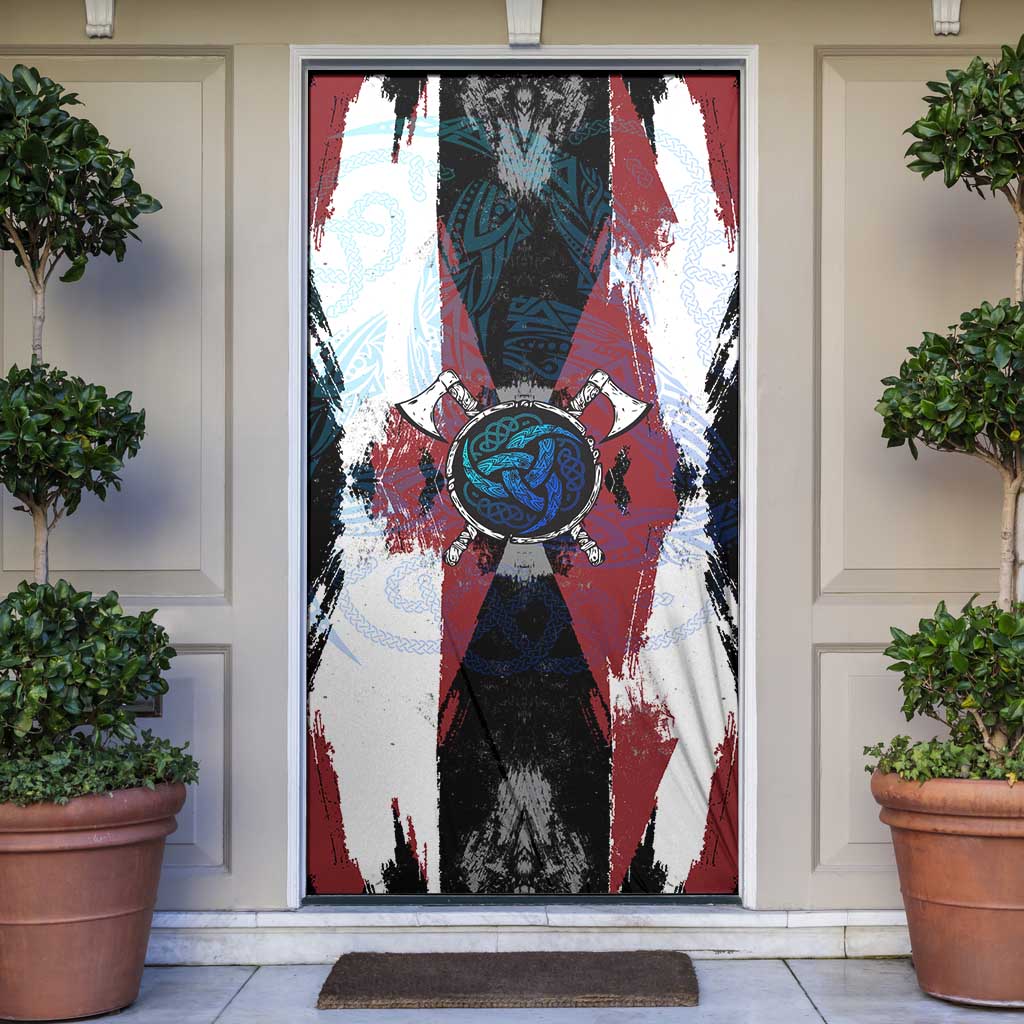 Vikings Warrior Door Cover with Shield, Axes and Nordic Pattern Norse Heritage Tribute - Wonder Print Shop