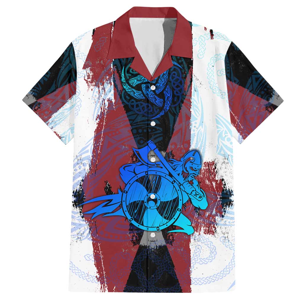 Vikings Warrior Hawaiian Shirt with Shield, Axes and Nordic Pattern Norse Heritage Tribute - Wonder Print Shop
