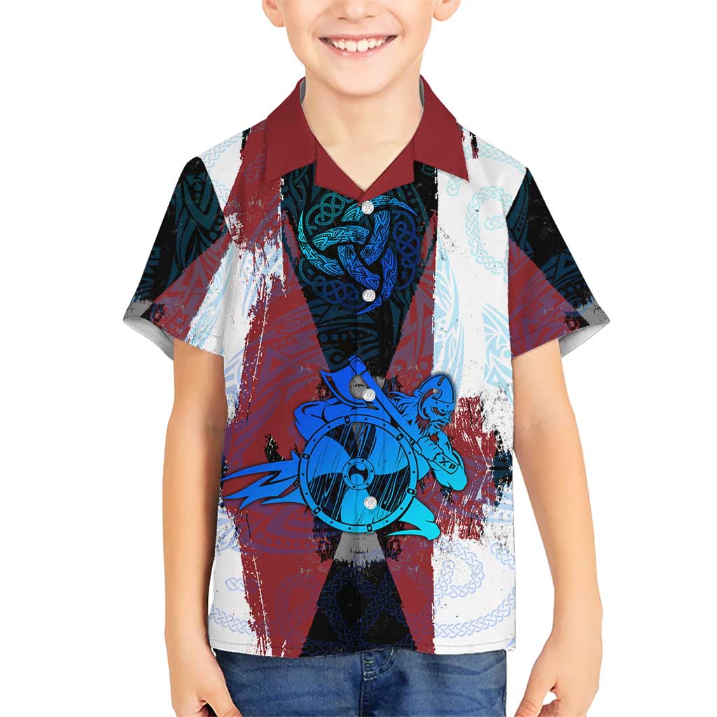 Vikings Warrior Kid Hawaiian Shirt with Shield, Axes and Nordic Pattern Norse Heritage Tribute - Wonder Print Shop