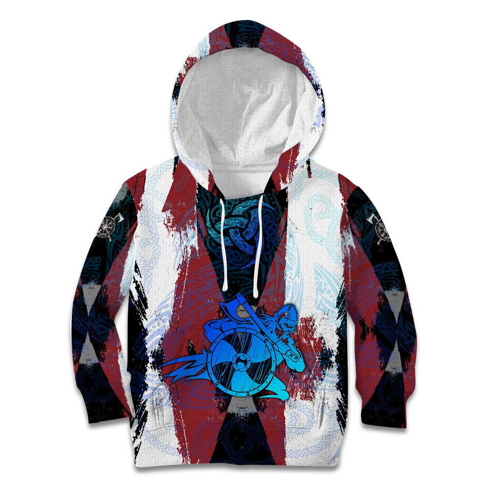 Vikings Warrior Kid Hoodie with Shield, Axes and Nordic Pattern Norse Heritage Tribute - Wonder Print Shop