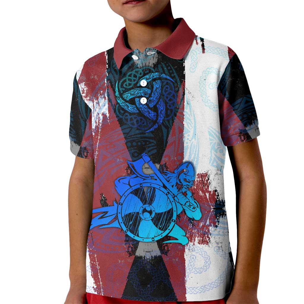Vikings Warrior Kid Polo Shirt with Shield, Axes and Nordic Pattern Norse Heritage Tribute - Wonder Print Shop