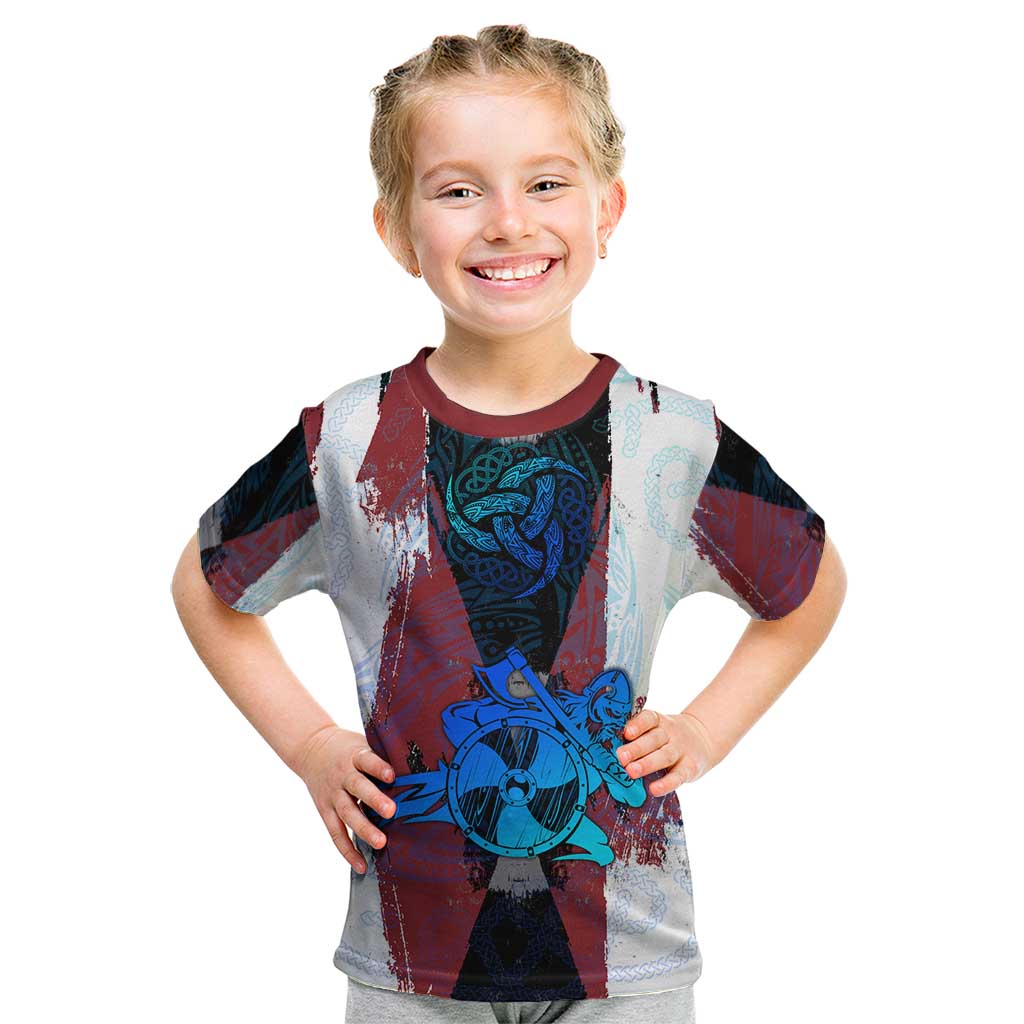 Vikings Warrior Kid T Shirt with Shield, Axes and Nordic Pattern Norse Heritage Tribute - Wonder Print Shop