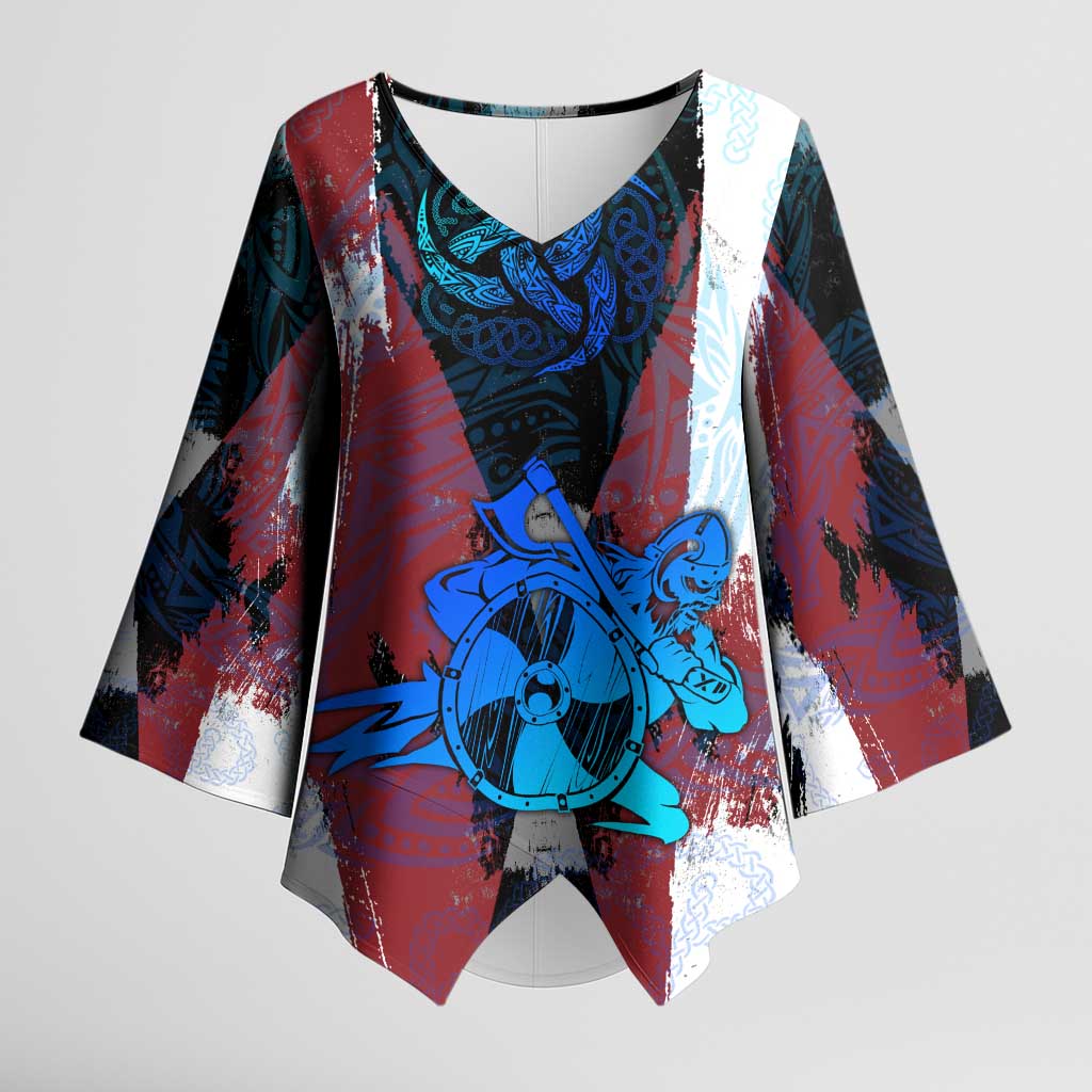 Vikings Warrior Kimono Sleeve Blouse with Shield, Axes and Nordic Pattern Norse Heritage Tribute - Wonder Print Shop