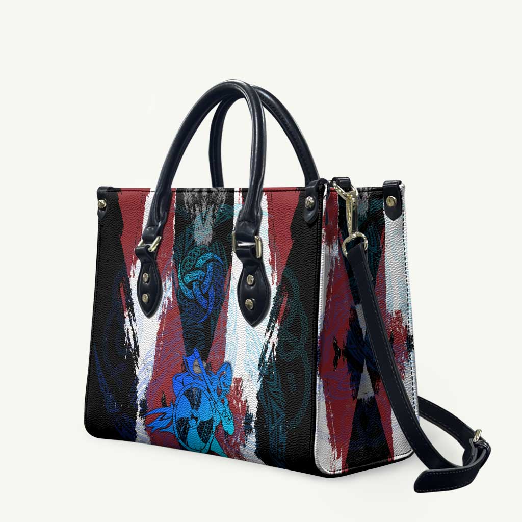 Vikings Warrior Leather Bag with Shield, Axes and Nordic Pattern Norse Heritage Tribute - Wonder Print Shop