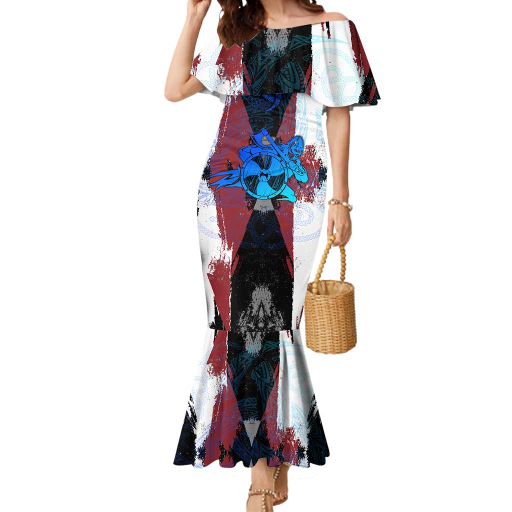 Vikings Warrior Mermaid Dress with Shield, Axes and Nordic Pattern Norse Heritage Tribute - Wonder Print Shop