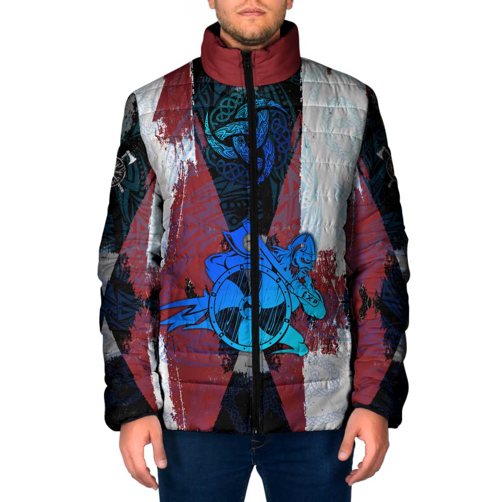 Vikings Warrior Padded Jacket with Shield, Axes and Nordic Pattern Norse Heritage Tribute - Wonder Print Shop