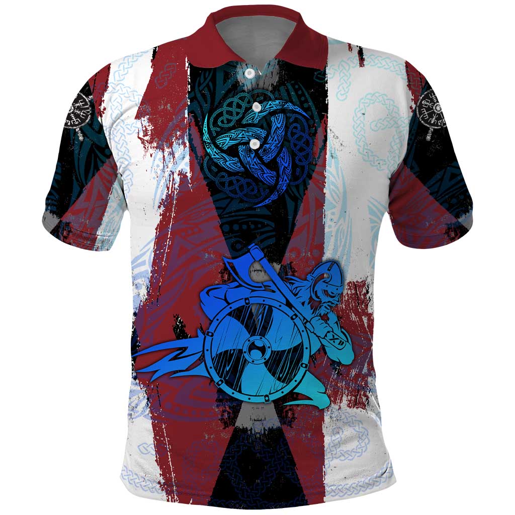 Vikings Warrior Polo Shirt with Shield, Axes and Nordic Pattern Norse Heritage Tribute - Wonder Print Shop