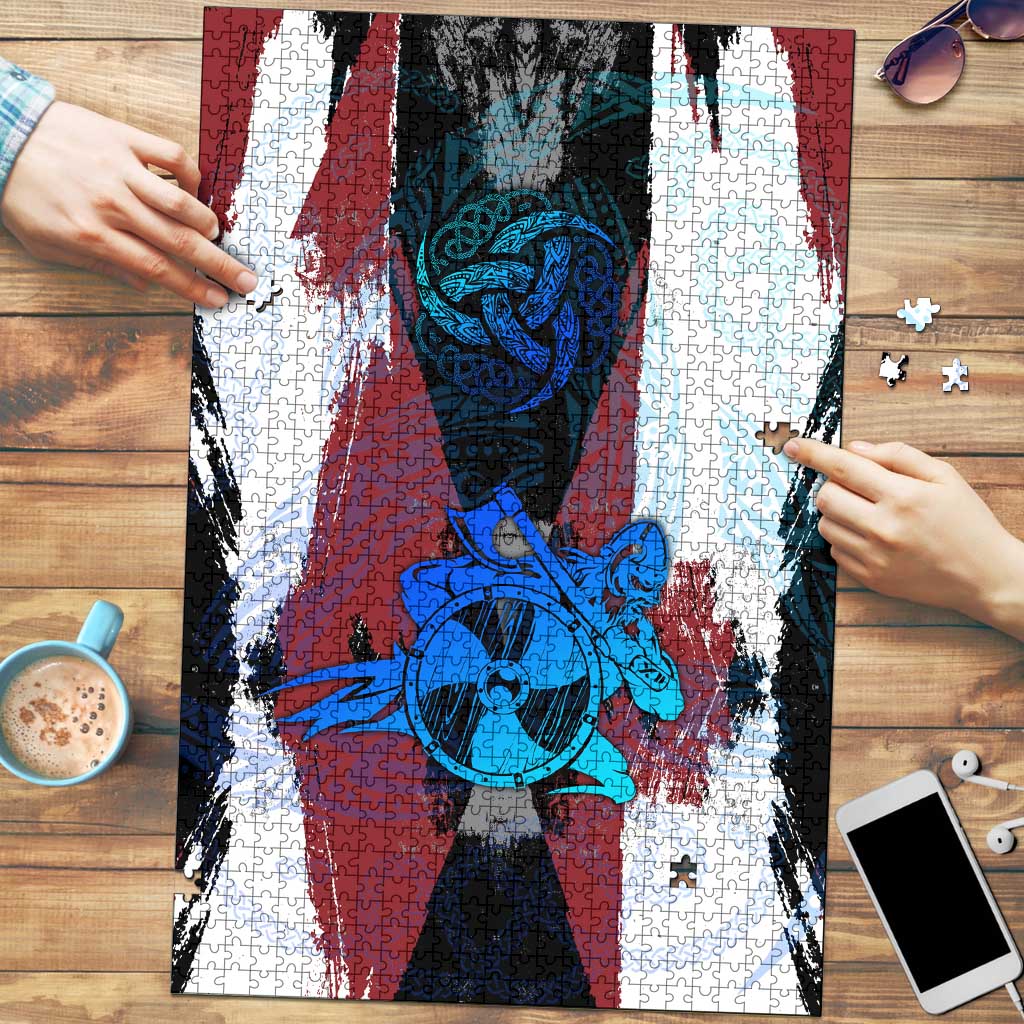 Vikings Warrior Puzzle with Shield, Axes and Nordic Pattern Norse Heritage Tribute - Wonder Print Shop