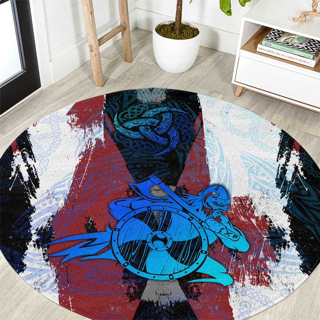 Vikings Warrior Round Carpet with Shield, Axes and Nordic Pattern Norse Heritage Tribute - Wonder Print Shop