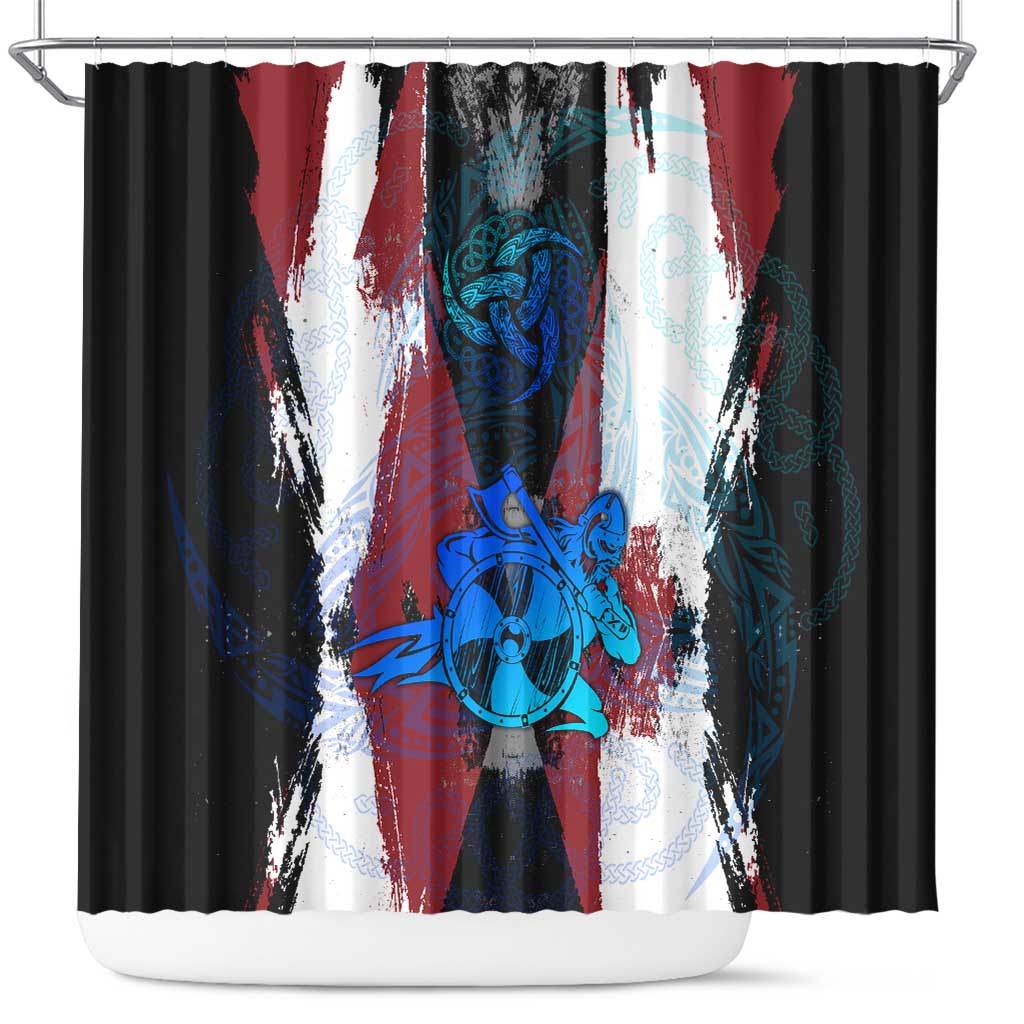 Vikings Warrior Shower Curtain with Shield, Axes and Nordic Pattern Norse Heritage Tribute - Wonder Print Shop
