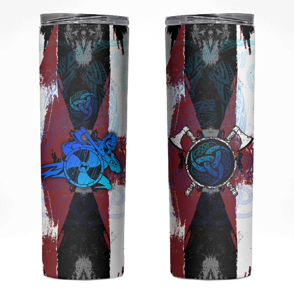 Vikings Warrior Skinny Tumbler with Shield, Axes and Nordic Pattern Norse Heritage Tribute - Wonder Print Shop