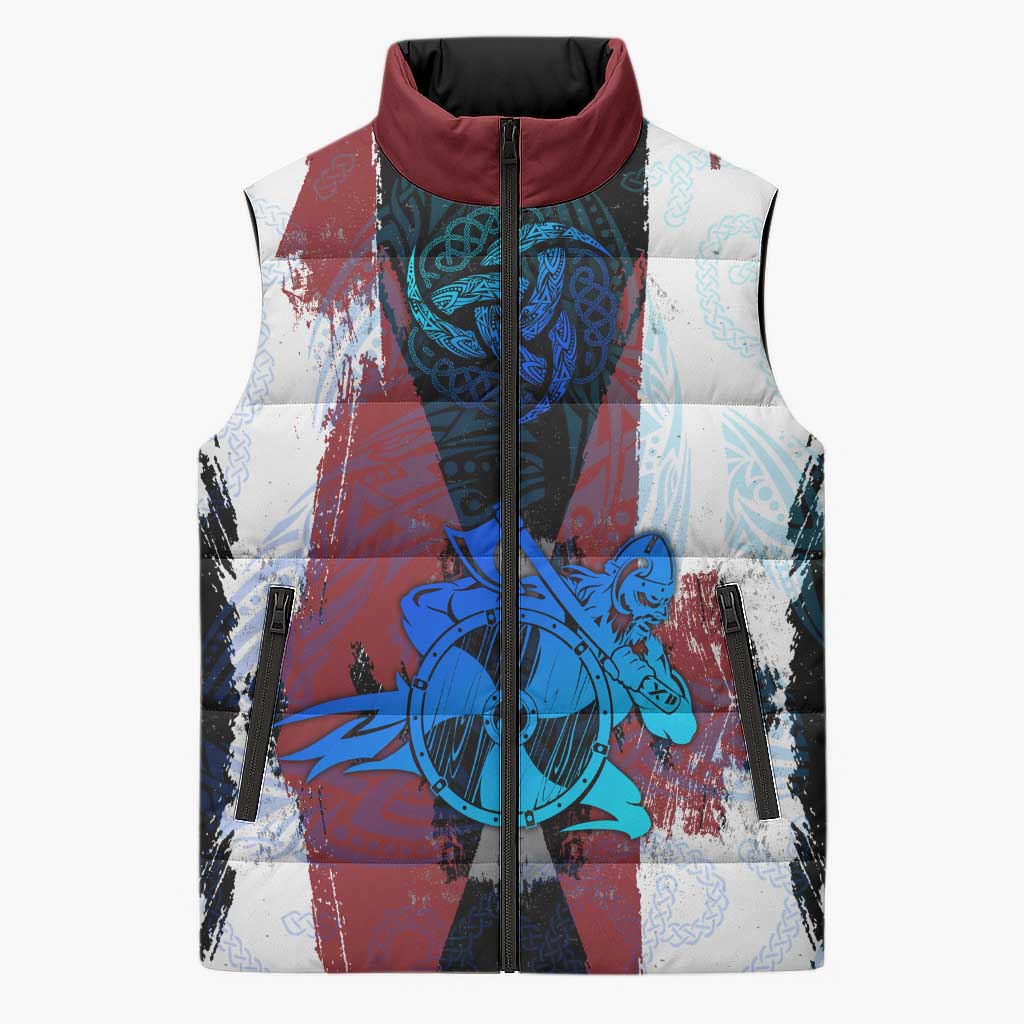 Vikings Warrior Sleeveless Puffer Jacket with Shield, Axes and Nordic Pattern Norse Heritage Tribute - Wonder Print Shop