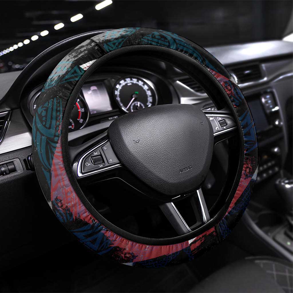Vikings Warrior Steering Wheel Cover with Shield, Axes and Nordic Pattern Norse Heritage Tribute - Wonder Print Shop