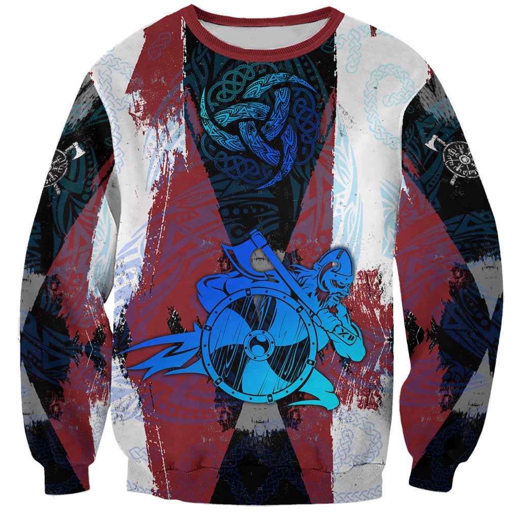Vikings Warrior Sweatshirt with Shield, Axes and Nordic Pattern Norse Heritage Tribute - Wonder Print Shop