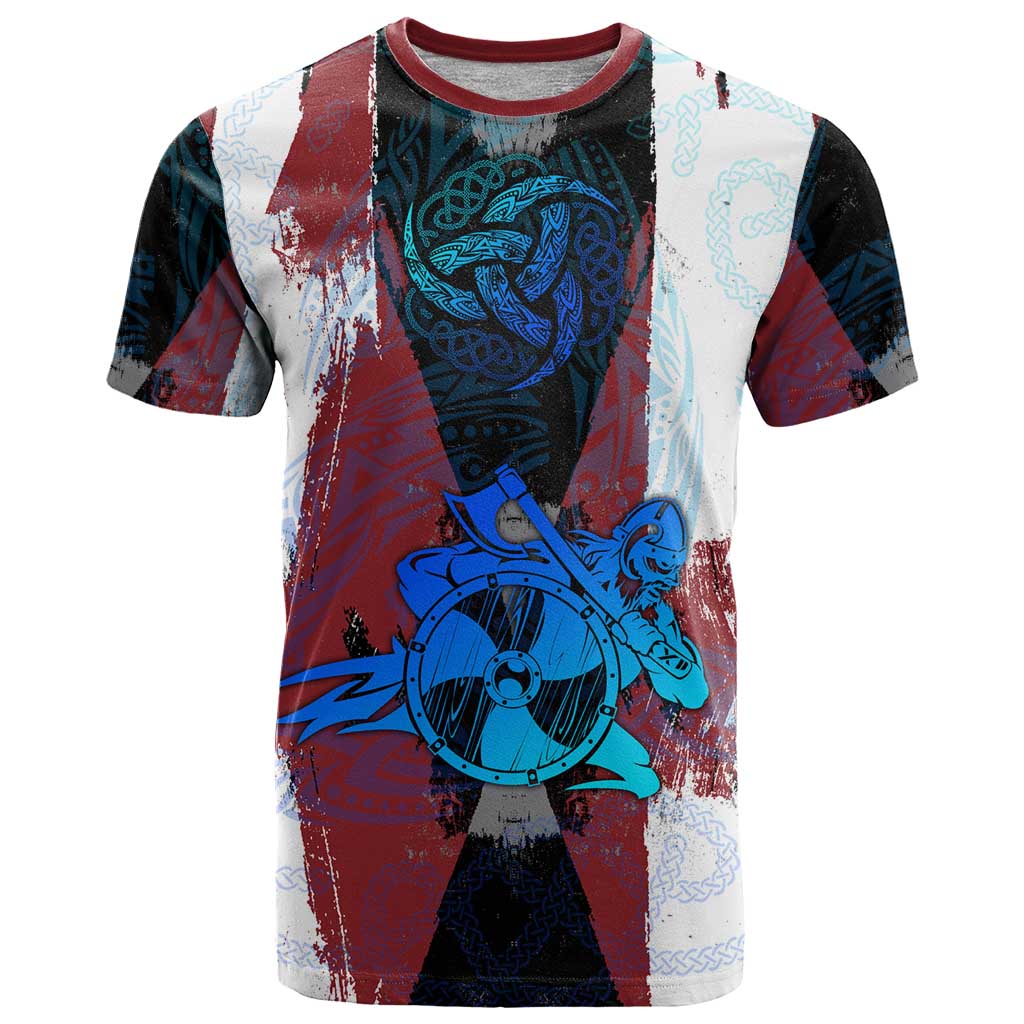 Vikings Warrior T Shirt with Shield, Axes and Nordic Pattern Norse Heritage Tribute - Wonder Print Shop