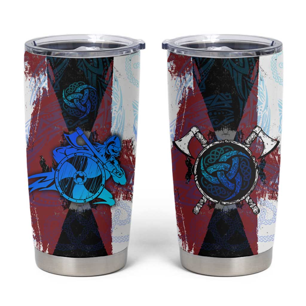 Vikings Warrior Tumbler Cup with Shield, Axes and Nordic Pattern Norse Heritage Tribute - Wonder Print Shop