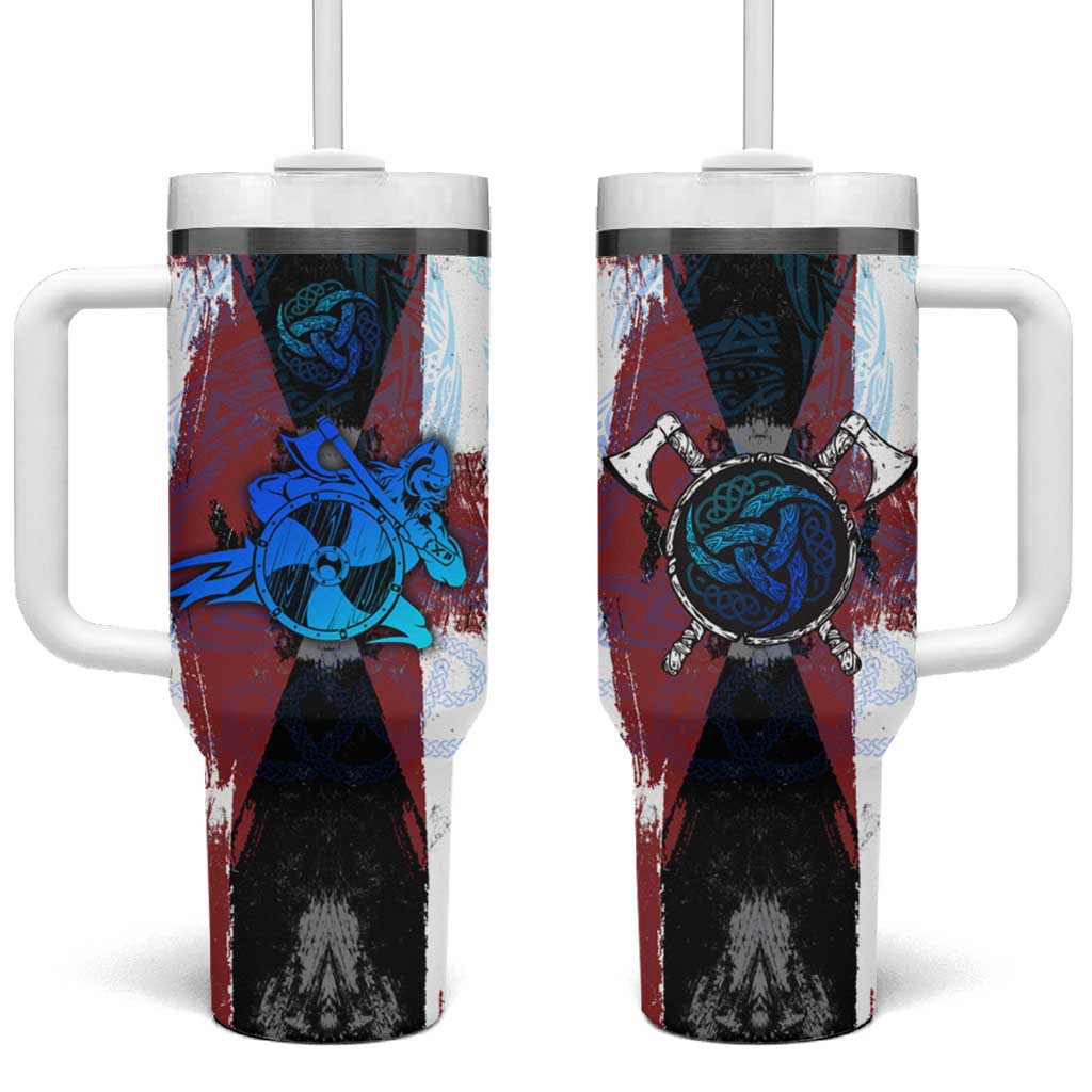 Vikings Warrior Tumbler With Handle with Shield, Axes and Nordic Pattern Norse Heritage Tribute - Wonder Print Shop