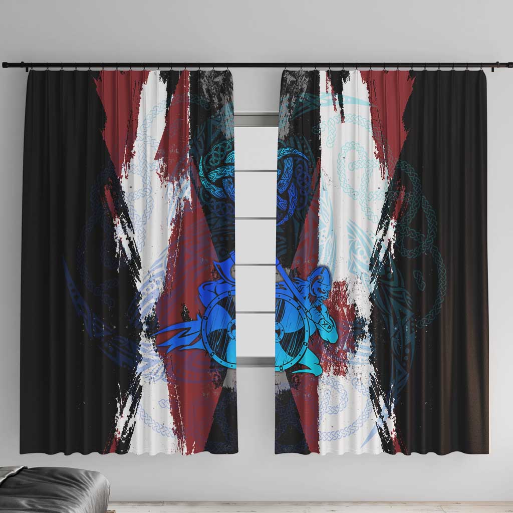 Vikings Warrior Window Curtain with Shield, Axes and Nordic Pattern Norse Heritage Tribute - Wonder Print Shop