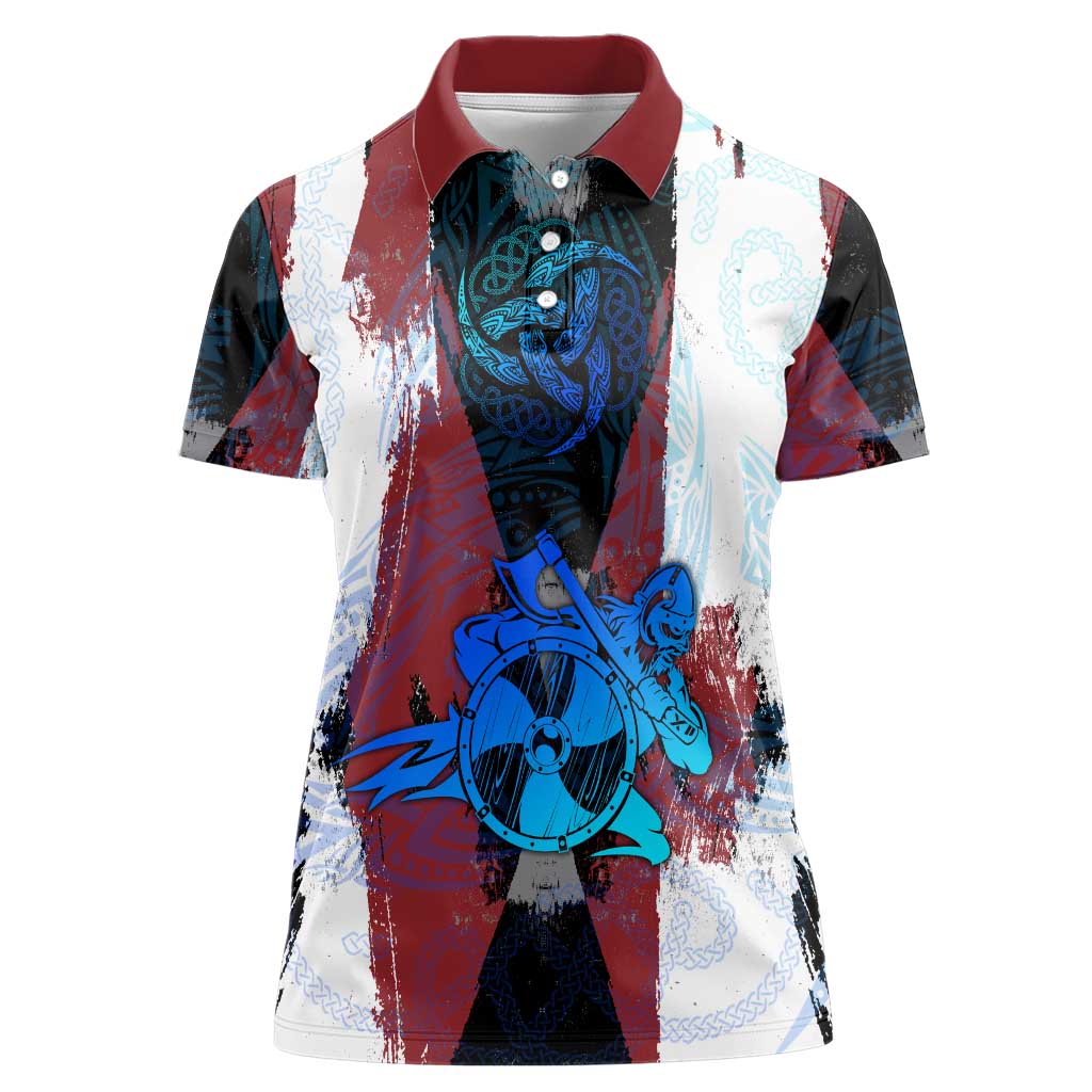 Vikings Warrior Women Polo Shirt with Shield, Axes and Nordic Pattern Norse Heritage Tribute - Wonder Print Shop