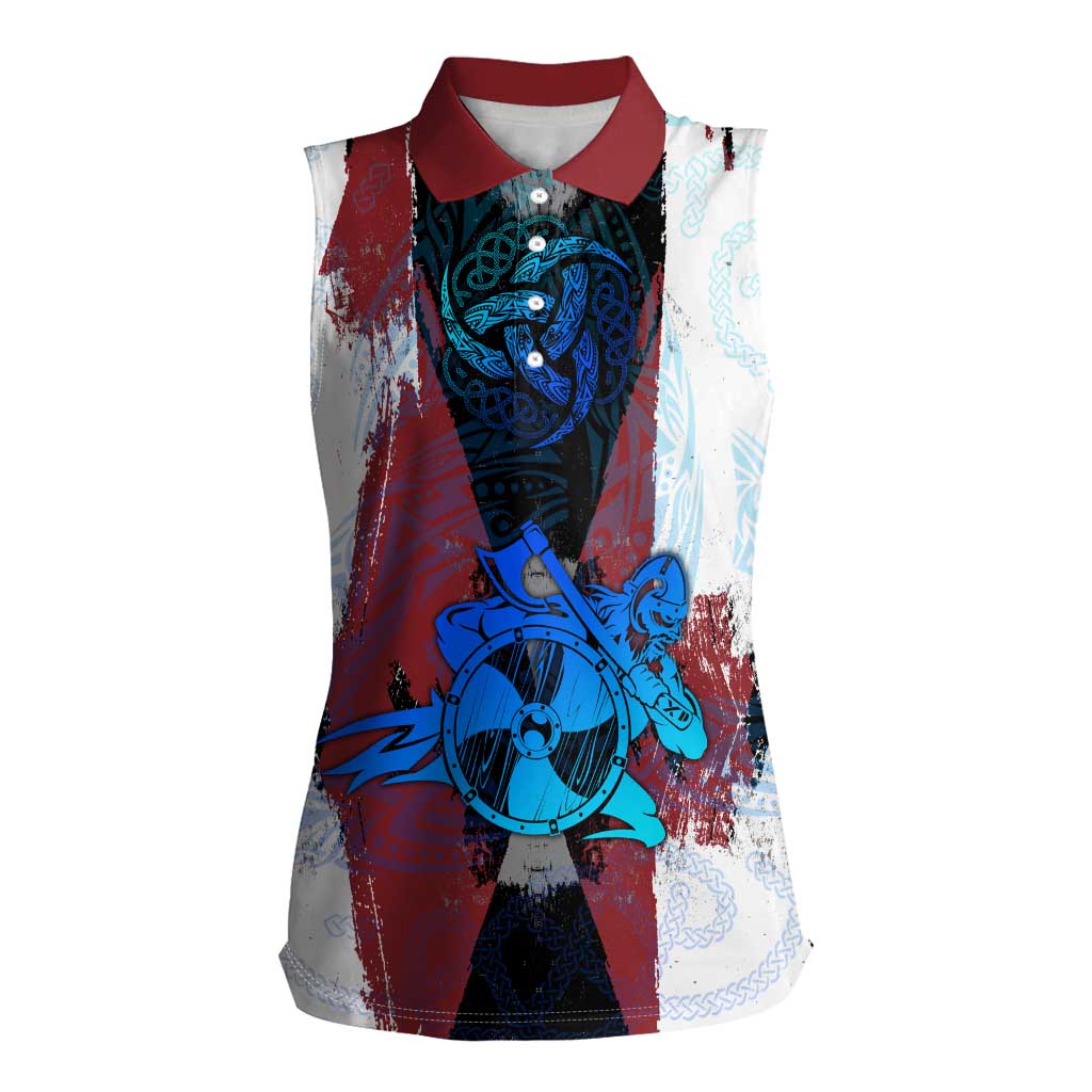 Vikings Warrior Women Sleeveless Polo Shirt with Shield, Axes and Nordic Pattern Norse Heritage Tribute - Wonder Print Shop