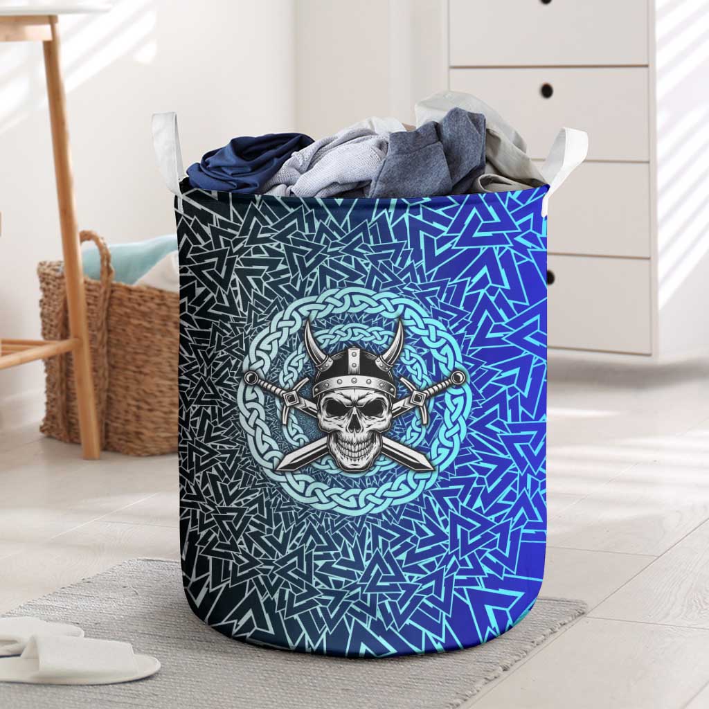 Viking Skull Laundry Basket with Horned Helmet and Swords Nordic Warrior Tribute - Wonder Print Shop