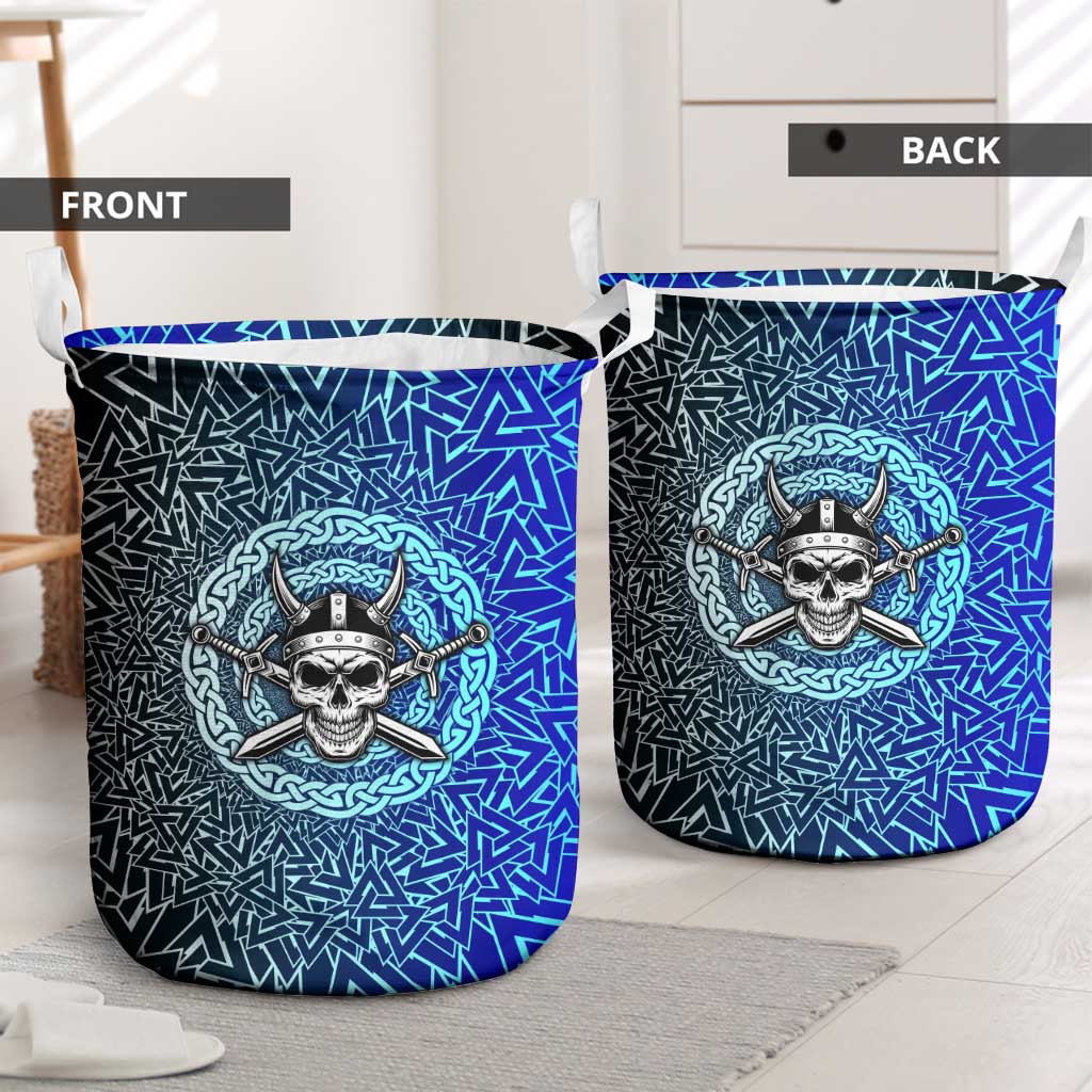 Viking Skull Laundry Basket with Horned Helmet and Swords Nordic Warrior Tribute - Wonder Print Shop