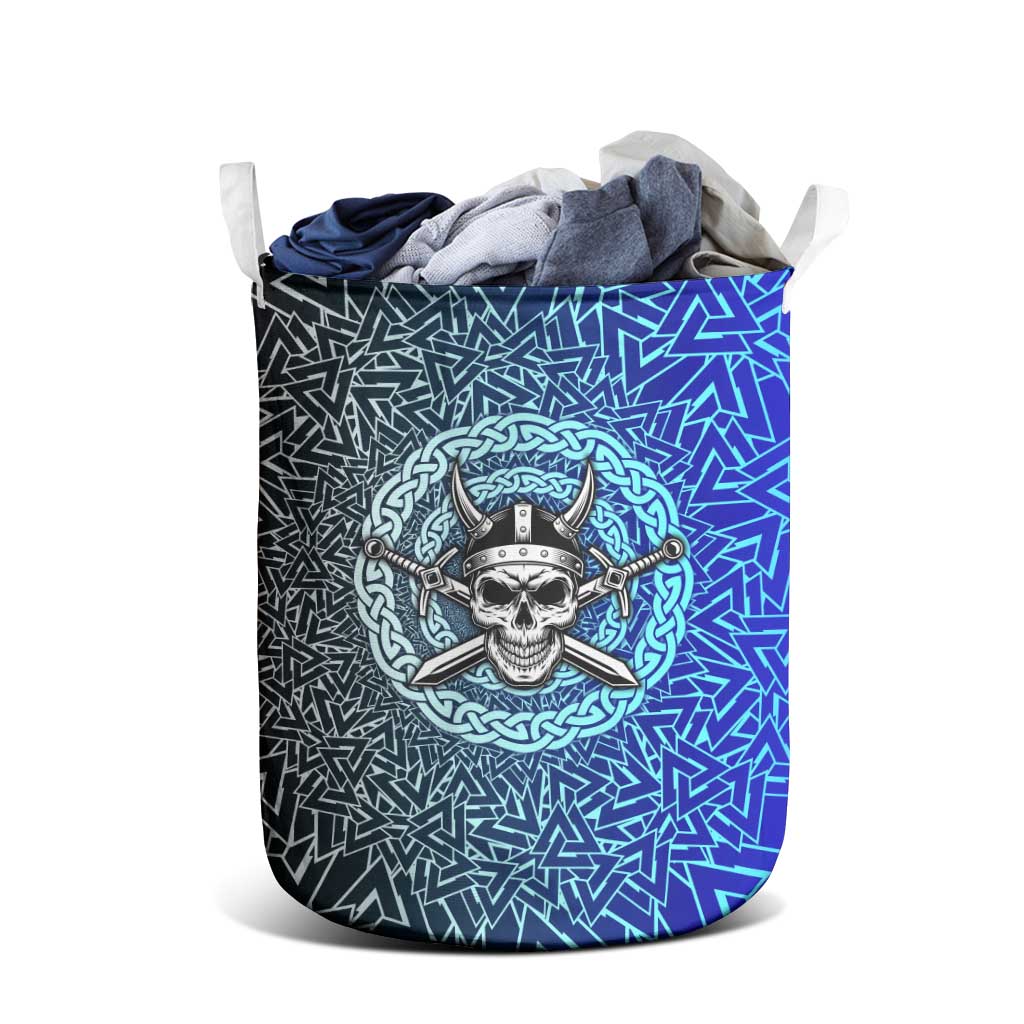 Viking Skull Laundry Basket with Horned Helmet and Swords Nordic Warrior Tribute - Wonder Print Shop
