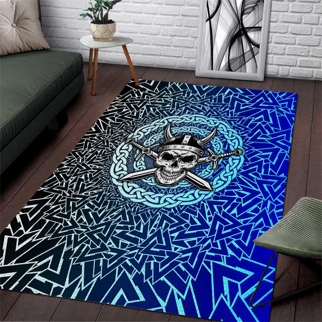 Viking Skull Area Rug with Horned Helmet and Swords Nordic Warrior Tribute - Wonder Print Shop