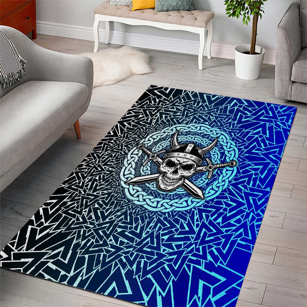 Viking Skull Area Rug with Horned Helmet and Swords Nordic Warrior Tribute - Wonder Print Shop