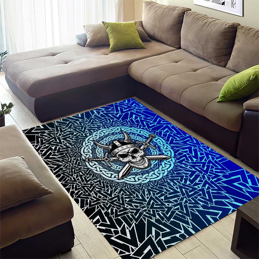 Viking Skull Area Rug with Horned Helmet and Swords Nordic Warrior Tribute - Wonder Print Shop
